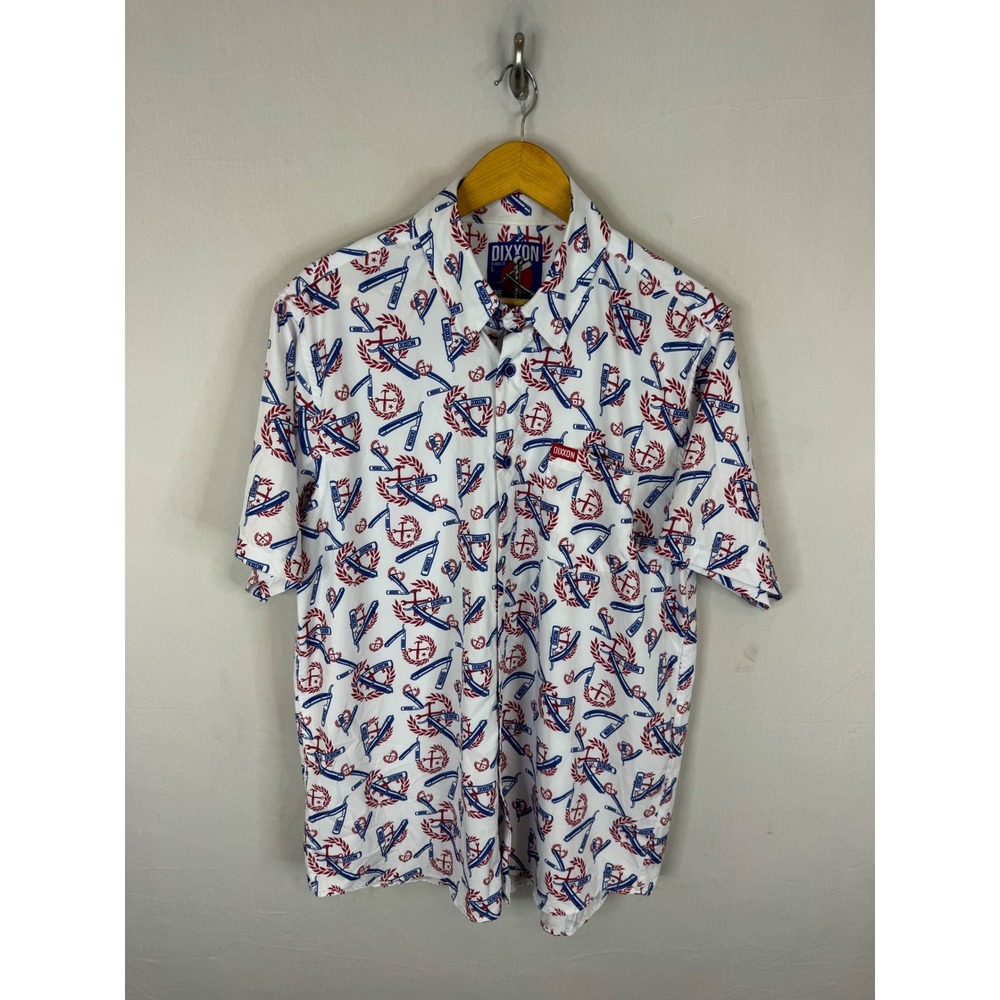 Dixxon‎ Flannel Co The High and Tight Barber Shirt White Red Blue Mens Large